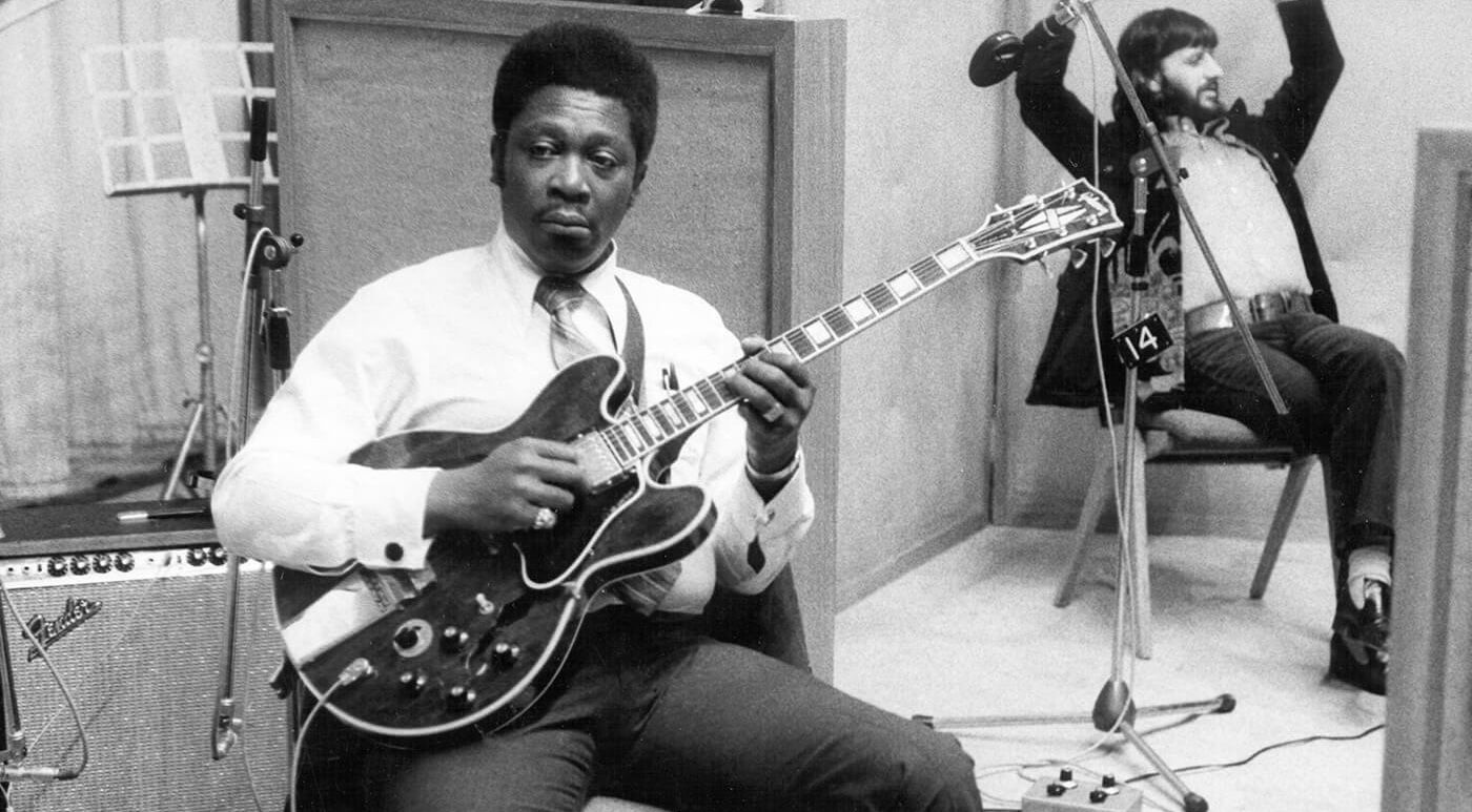 B.B. King, Lucille, and unknown drummer. (Guitar.com)